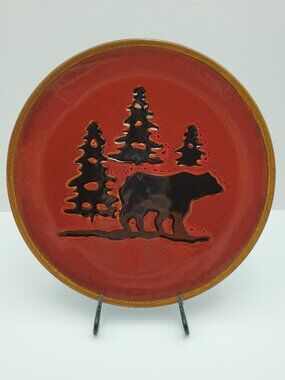 Homestudio Woodland Bear Pine Tree Dark Red Dinner Plate Kohl's Collection Plate